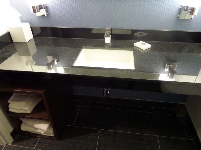 Abundant counter space for travelers.