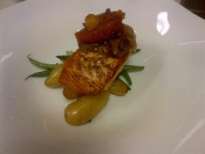 Salmon with Fingerling Potatoes and Citrus Onion Marmalade