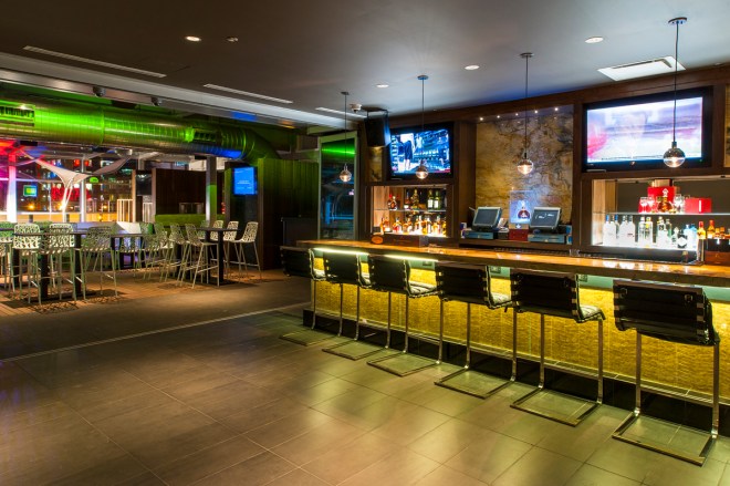 The indoor bar at IO Urban Roofscape at The Godfrey Hotel Chicago.