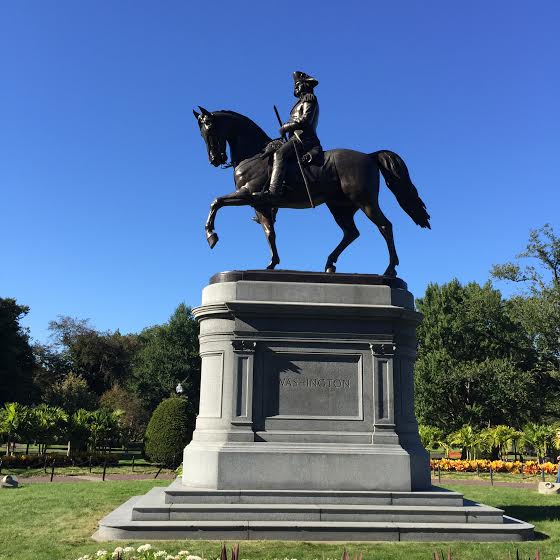 George Washington statue is on the west side of Boston Public Garden.