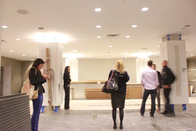 The group exploring the front lobby